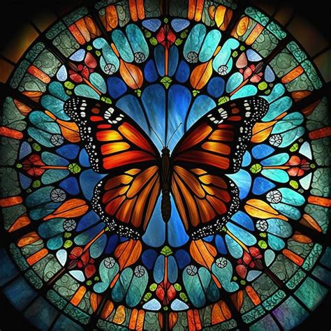 Premium Photo Stained Glass Window With Butterfly Generative Ai Not Based On Any Actual Scene