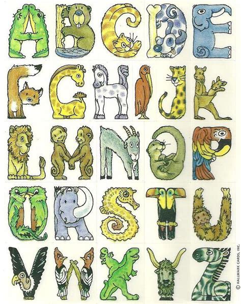 An Alphabet With Animals And Letters Drawn On It