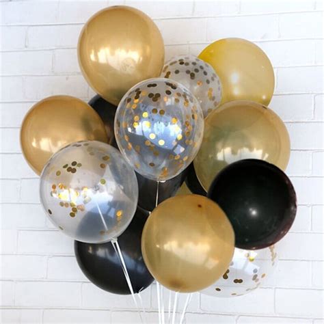 Black And Gold Latex Balloon Bouquet 15 Pieces