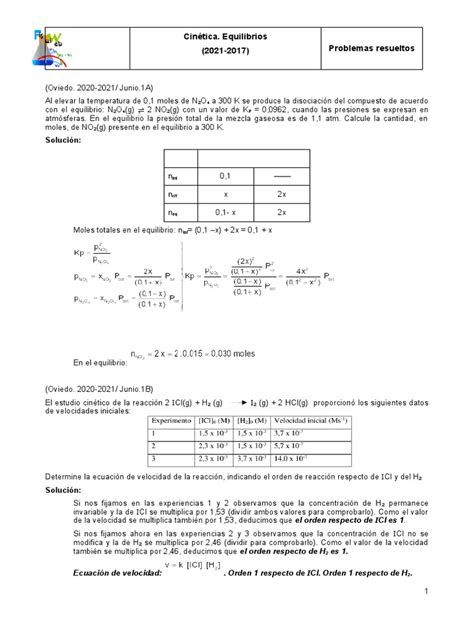 Problemas Resueltos Equilibrios Y Cinética Pdf Equilibrio Químico