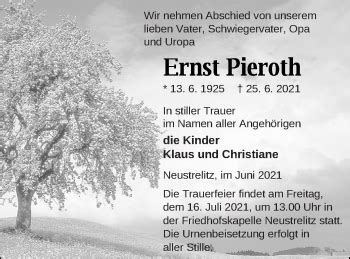 Traueranzeigen Von Ernst Pieroth Trauer Nordkurier