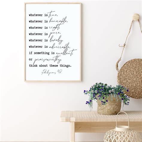 Philippians Whatever Is True Sign Bible Verse Wall Art Etsy