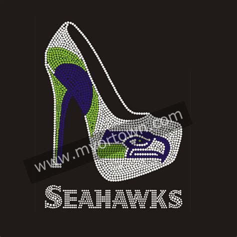 Seattle Seahawks High Heels Shoe Iron On Rhinestone Transfer Custom