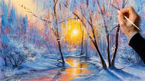 Acrylic Landscape Painting Winter Dawn Easy Art Drawing Lessons