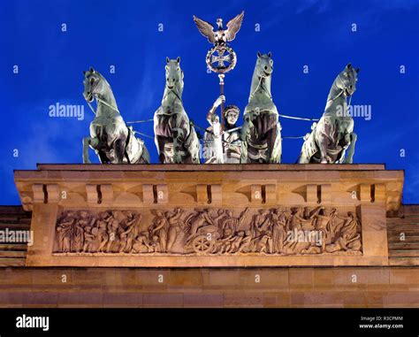 Berlin Germany Close Up Of The Quadriga Atop The Brandenburg Gate