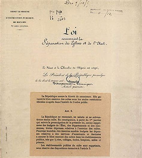 Loi du 9 décembre 1905 concernant la séparation des eglises et de l