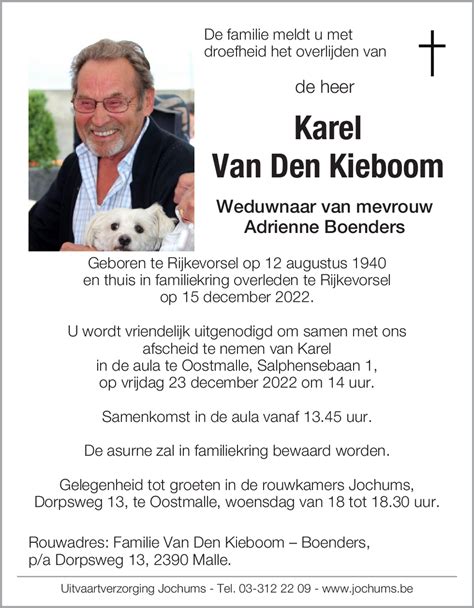 Karel Van Den Kieboom 15 12 2022 Inmemoriam