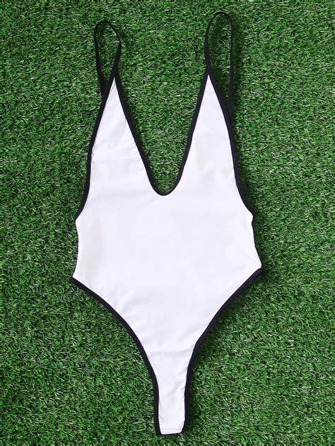 Contrast Trim Plunging Neck Monokini Shein Sheinside