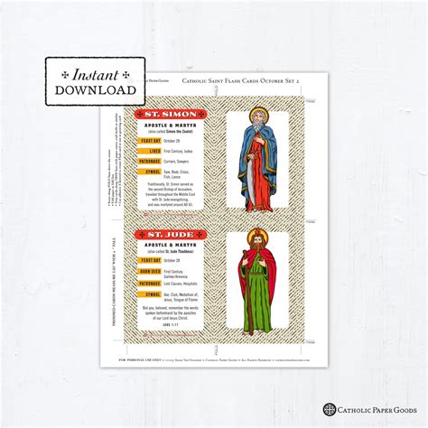 Catholic Saint Flash Cards October Set 2 Printable Plus Bonus