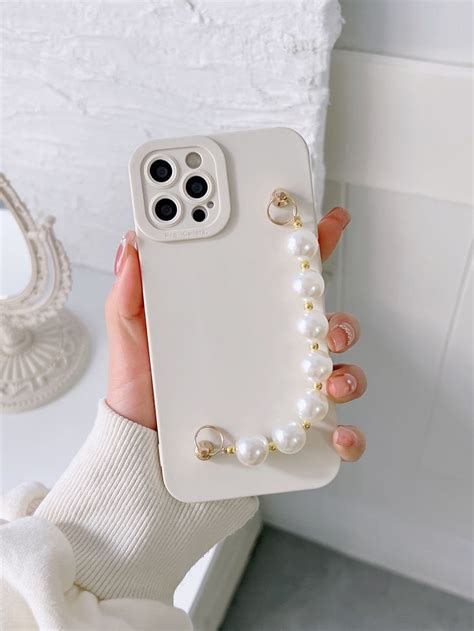 Plain Phone Case With Faux Pearl Hand Strap Phone Cases Phone Case