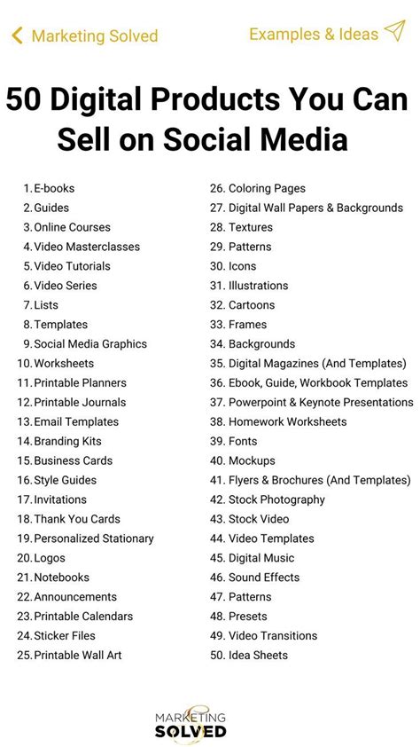 50 Digital Products To Sell On Social Media Business Marketing Plan