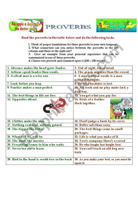 Proverbs Esl Worksheet By Ancachiritescu