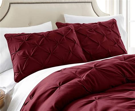 Chezmoi Collection Berlin Burgundy Pinch Pleat King Comforter Set 3 Piece Soft Pintuck