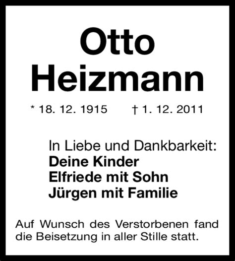 Traueranzeigen Von Otto Heizmann Trauer Nn De