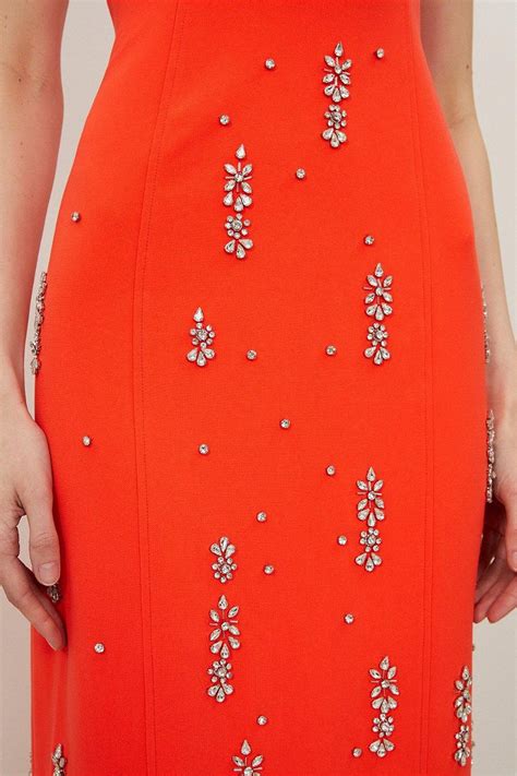 Karen Millen Crystal Embellished Bandeau Midaxi Dress In Red Endource