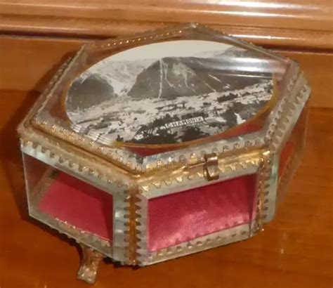 ANCIEN COFFRET BOITE à bijoux en verre biseauté reliquaire souvenir de