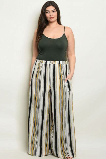 Womens Plus Size Ivory And Yellow Striped Palazzo Pants 1xl New Ebay