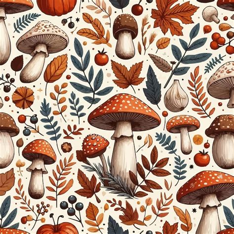 Fall Mushroom Pattern Forest Mushroom Seamless Pattern Autumn Mushroom