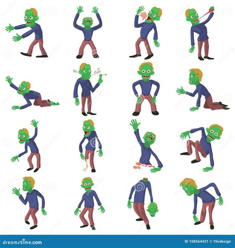 Zombie Poses Icons Set Cartoon Style Stock Vector Illustration Of