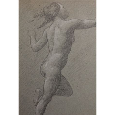 Dessin à la mine de plomb Nue en mouvement Victor René Livache 1872