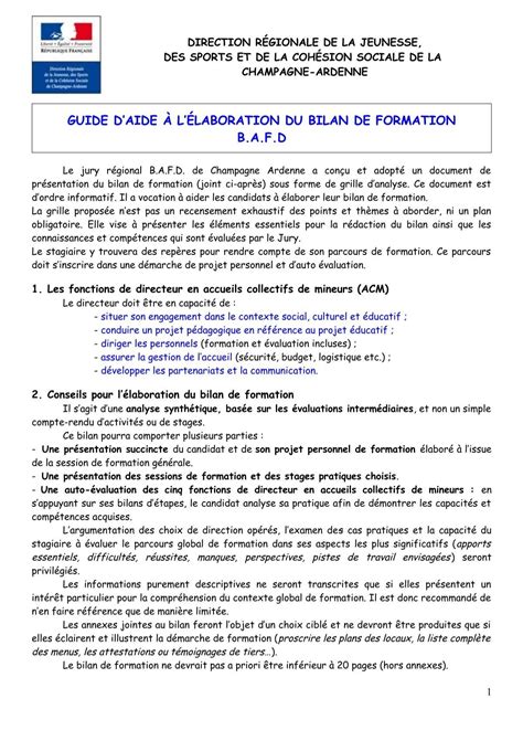 Guide D Aide L Laboration Du Bilan De Formation Bafd Francas De