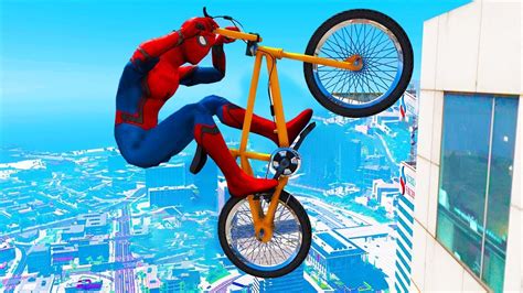 GTA 5 Spiderman Epic Bike Jumps Spider Man Stunts Fails Gameplay