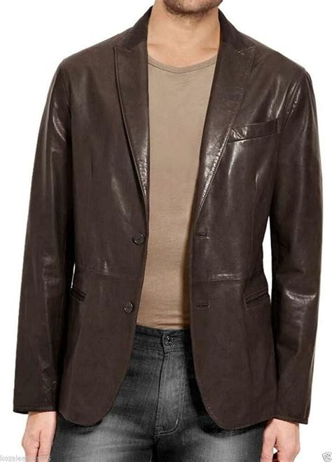 Mens Genuine Lambskin Real Leather Blazer Two Button Coat Jacket Soft