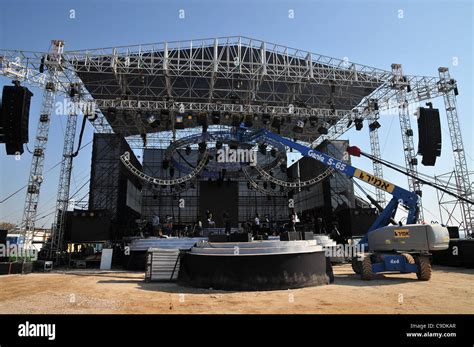 Outdoor music festival. The main stage is being built Photographed in Haifa, Israel Stock Photo ...