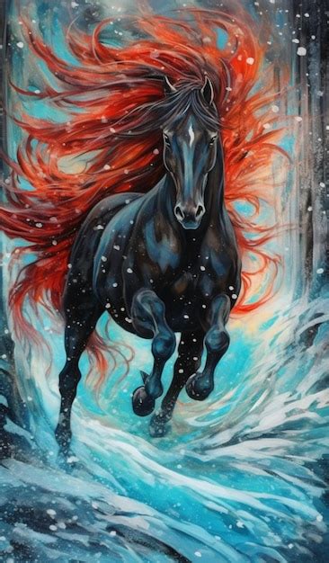 Premium AI Image | An black horse running in the snow