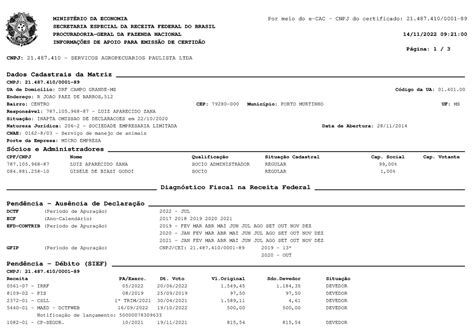 Relatorio Situacao Fiscal 21487410000189 20221114 MINISTÉRIO DA