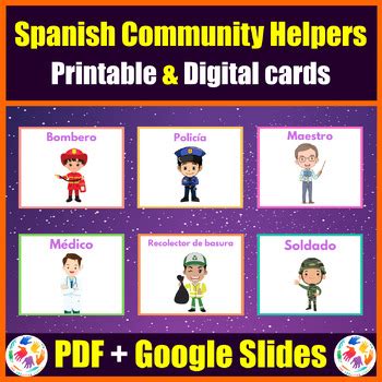 Spanish Community Helpers Vocabulary Cards Printable Digital