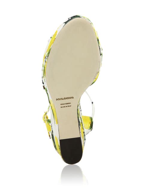 Dolce And Gabbana Embellished Lemon Print Brocade Platform Wedge Sandals