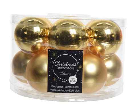 Decoris Kerstballen Glas Mix Glanzend Mat D5cm Licht Goud AVRI Bloem