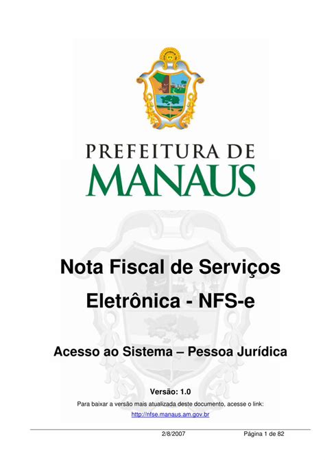 PDF Nota Fiscal de Serviços Eletrônica NFS enfse manaus am gov br