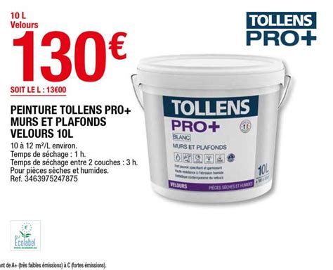 Offre Peinture Murs Et Plafonds Bicouche Blanc Velours 10 L Tollens