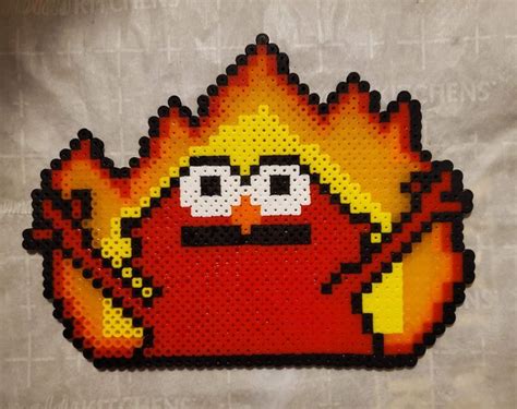 Elmo On Fire Meme Kandi Rave Perler Etsy Diy Perler Bead Crafts Perler Crafts Easy Perler