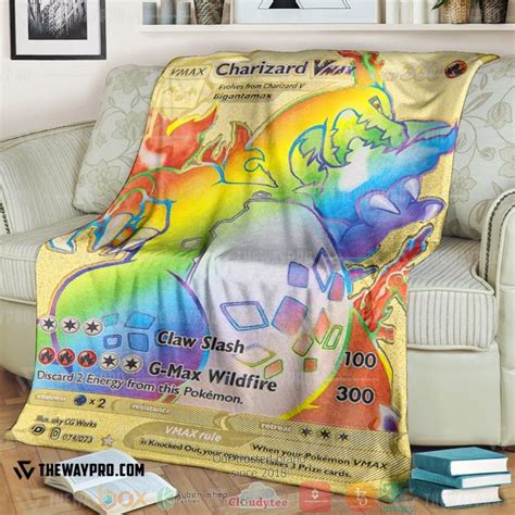 Anime Pokemon Vmax Charizard Gold Card Soft Blanket Morequilt