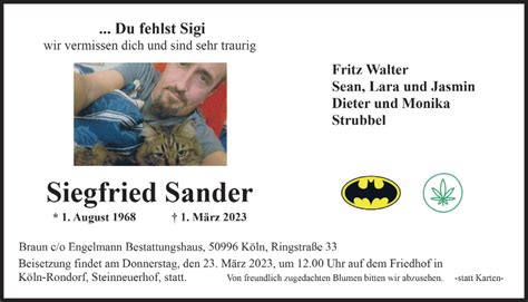 Traueranzeigen Von Siegfried Sander Wirtrauern