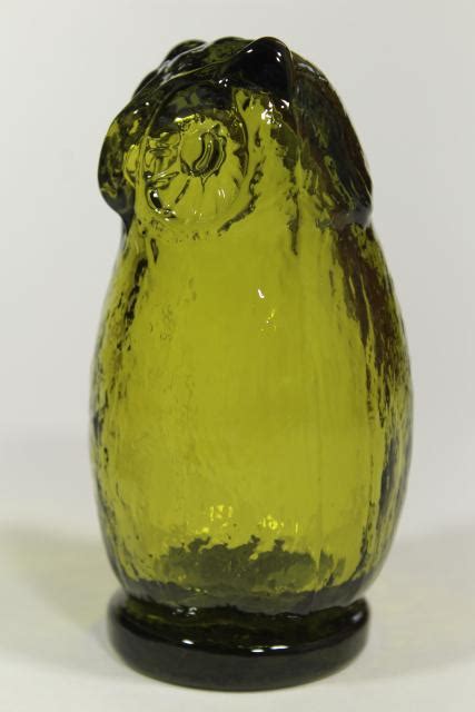 Vintage Avocado Green Glass Owl Viking Glass Paperweight Figurine S