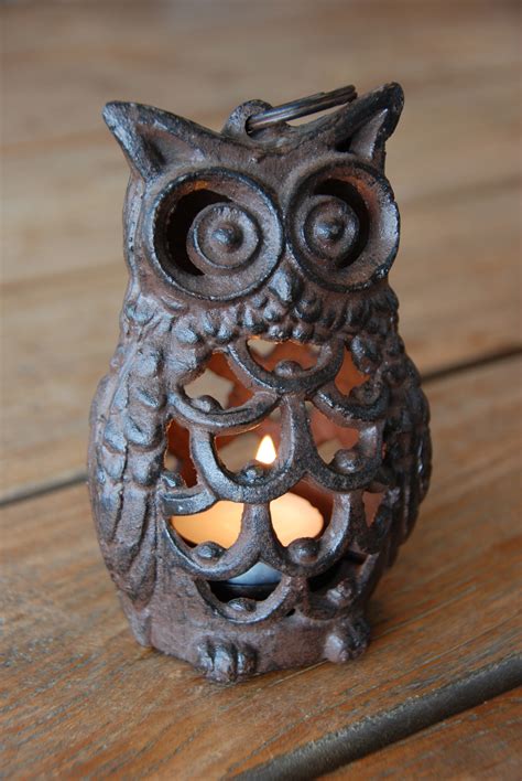 Vintage Decorative Cast Iron Owl Candle Holder Antique Rusticteal Light