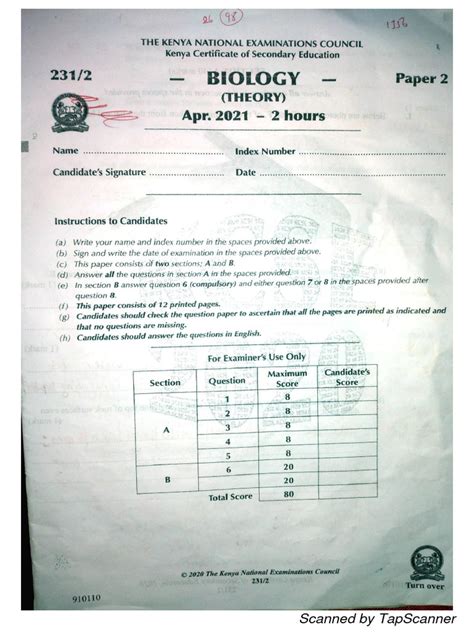 Biology Paper 2 Marking Scheme Kcse 2020 Teacher Ac Pdf