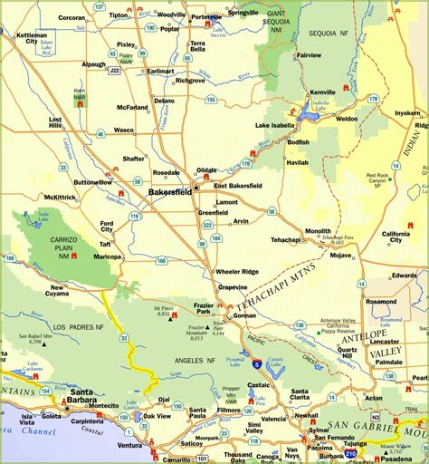 Bakersfield Area Tourist Map - Ontheworldmap.com