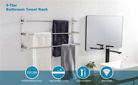 Kokosiri Bath Towel Bars Bathroom 3 Tiers Ladder Towel Rails Wall