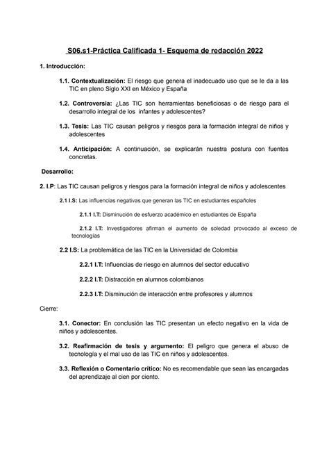 SOLUTION S06 S1 Pr Ctica Calificada 1 Esquema De Redacci N 2022