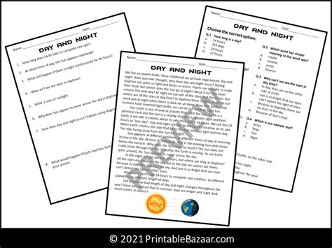 Day And Night Reading Comprehension Passage And Questions Pdf Teaching Resources