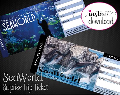 Printable Seaworld Surprise Trip Tickets Vacation Ticket Etsy