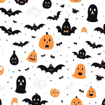 Halloween Seamless Pattern With Ghosts Bat And Spider Halloween