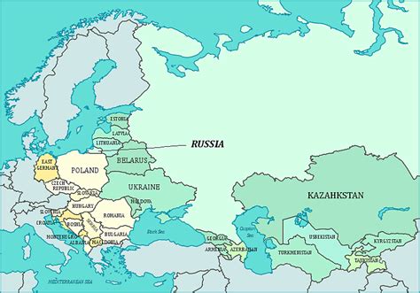 Map of Iron Curtain and Ex-U.S.S.R. (former Soviet Union) Countries