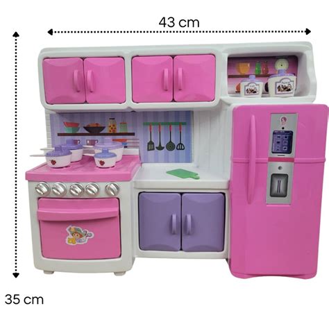 Kit De Cozinha Infantil Rosa Brinquedo Completa Fogão Geladeira Forno