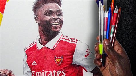 Drawing Bukayo Saka Arsenal Fc Ballpoint Pens Youtube